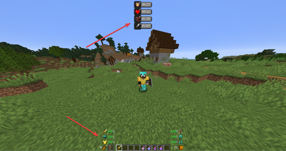A screenshot showing potion effects and armour durability visible on screen without opening the inventory
