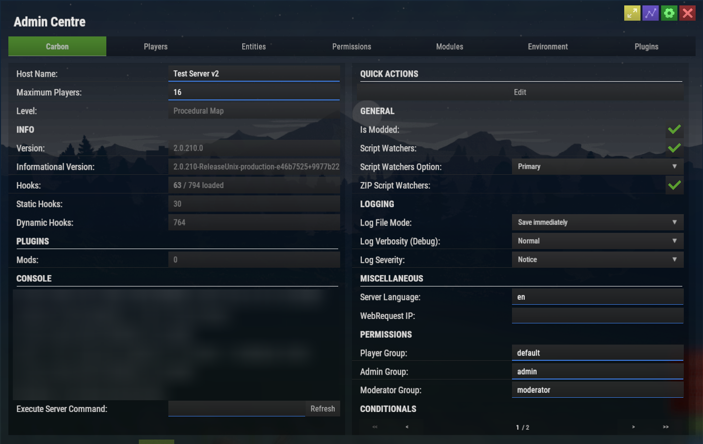 The Carbon admin panel interface