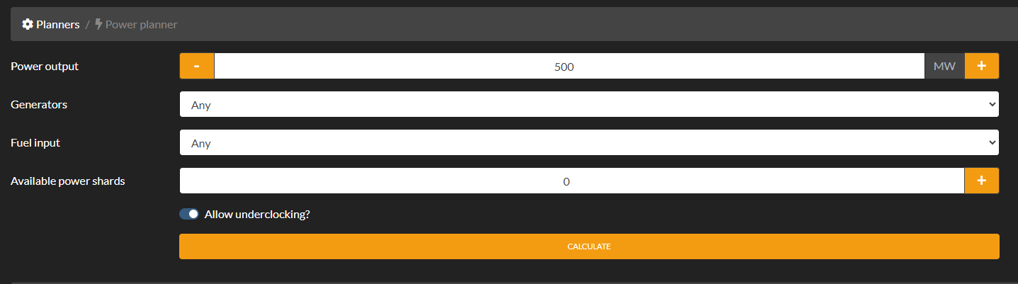 Satisfactory Power Planner Screenshot
