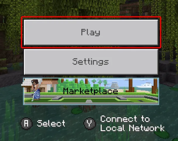 Clicking Play on Minecraft: Bedrock Edition to join a world.