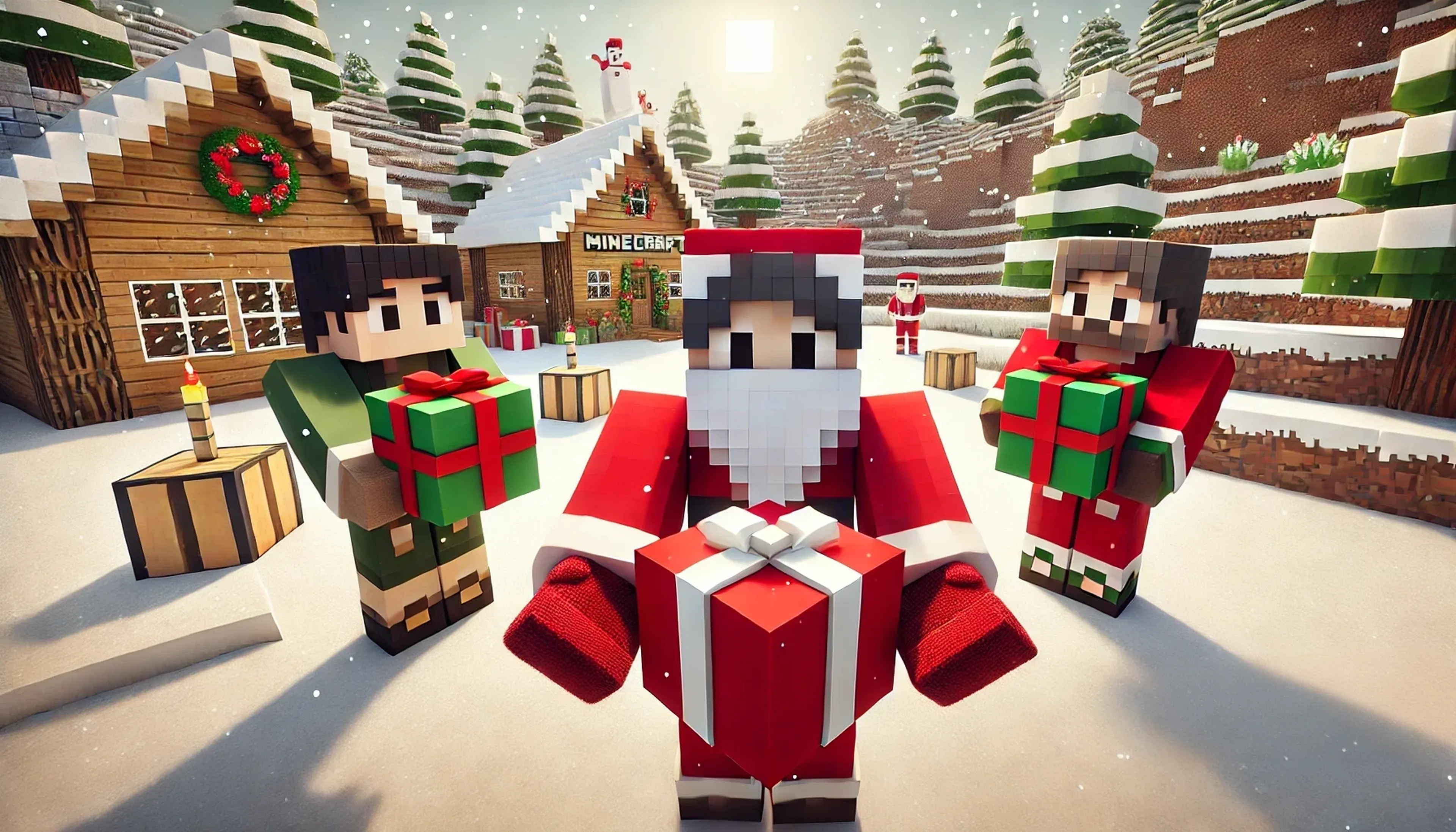 Minecraft player receiving a gift