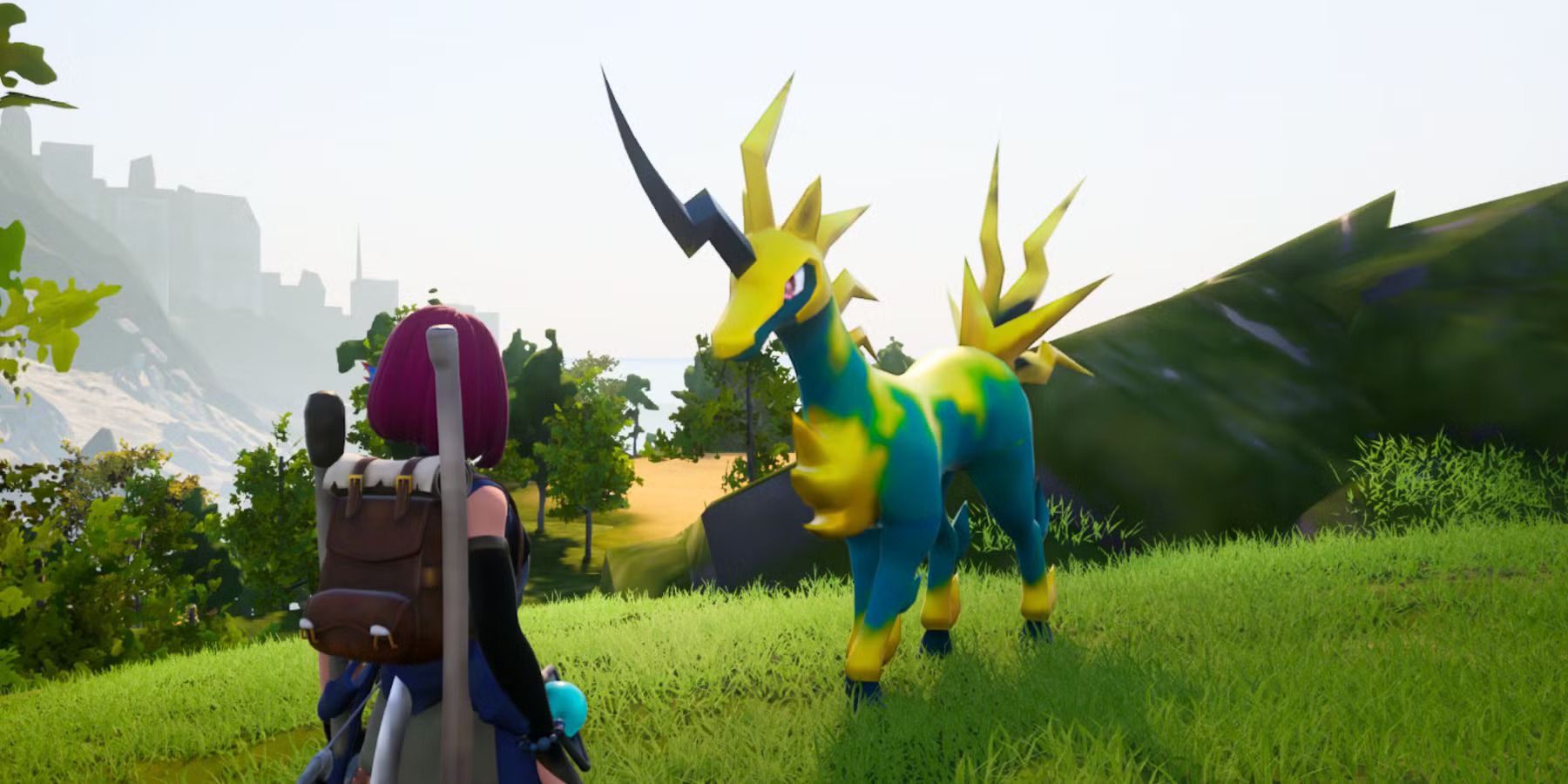 Univolt standing in front of palworld character