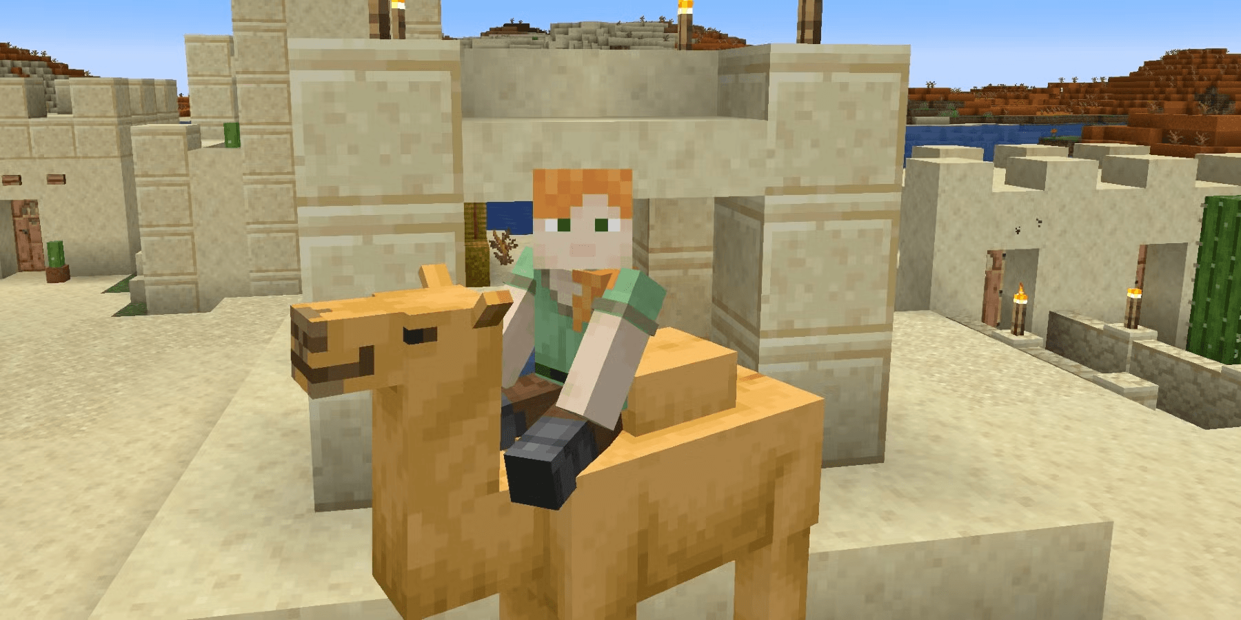 alex from minecraft riding a camel