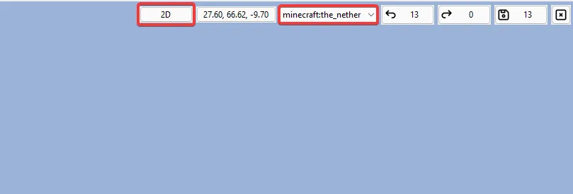 Swapping to the nether world of a Minecraft Bedrock world in the Amulet world editor.