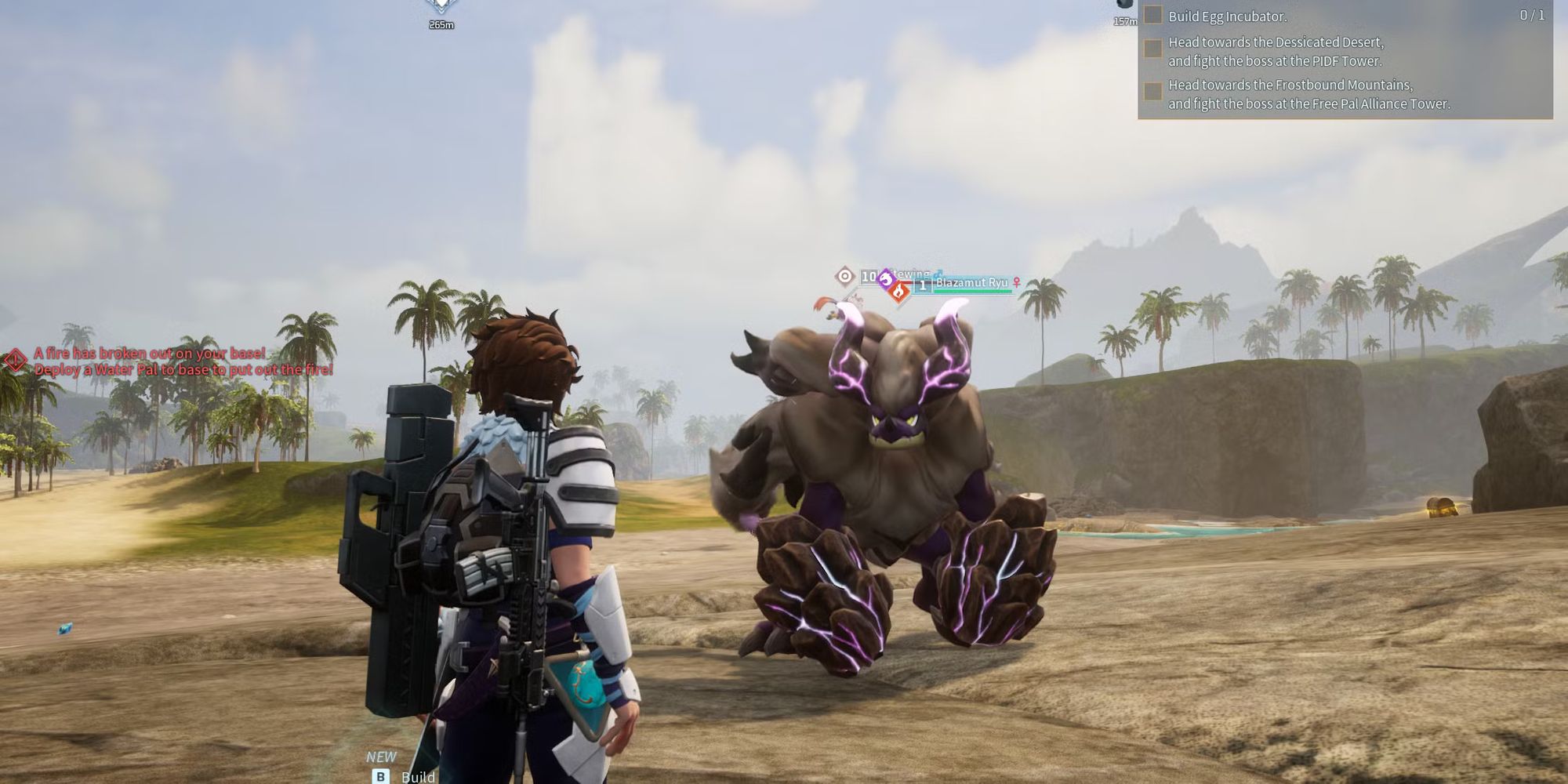 Blazamut standing in front palworld character