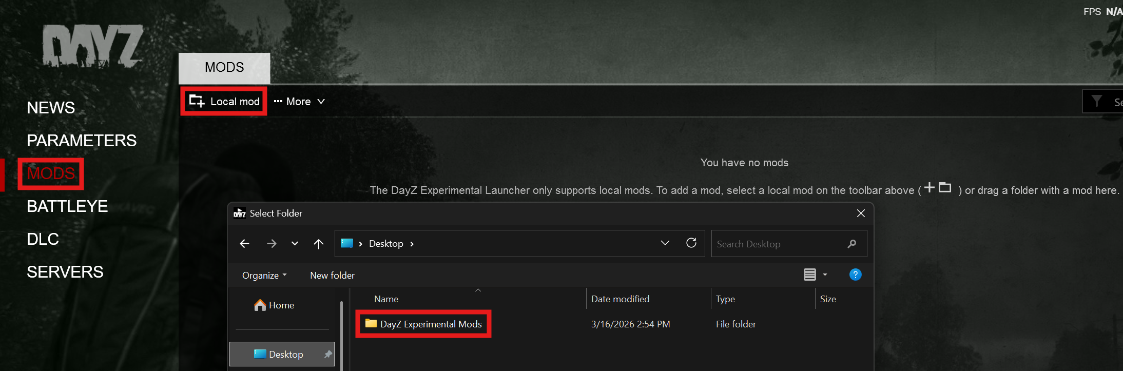 Loading local mods in the DayZ Experimental launcher