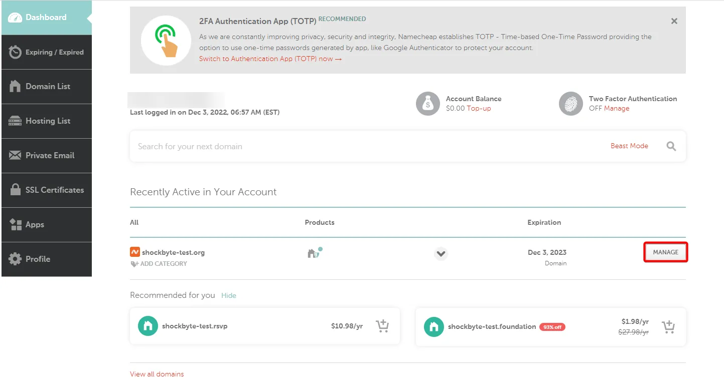 manage dns namecheap