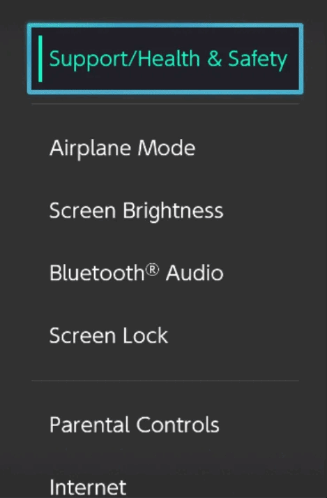 Navigating to internet settings on a Nintendo Switch console.