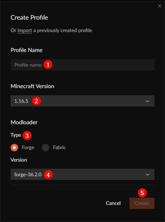 Creating a custom profile in CurseForge.