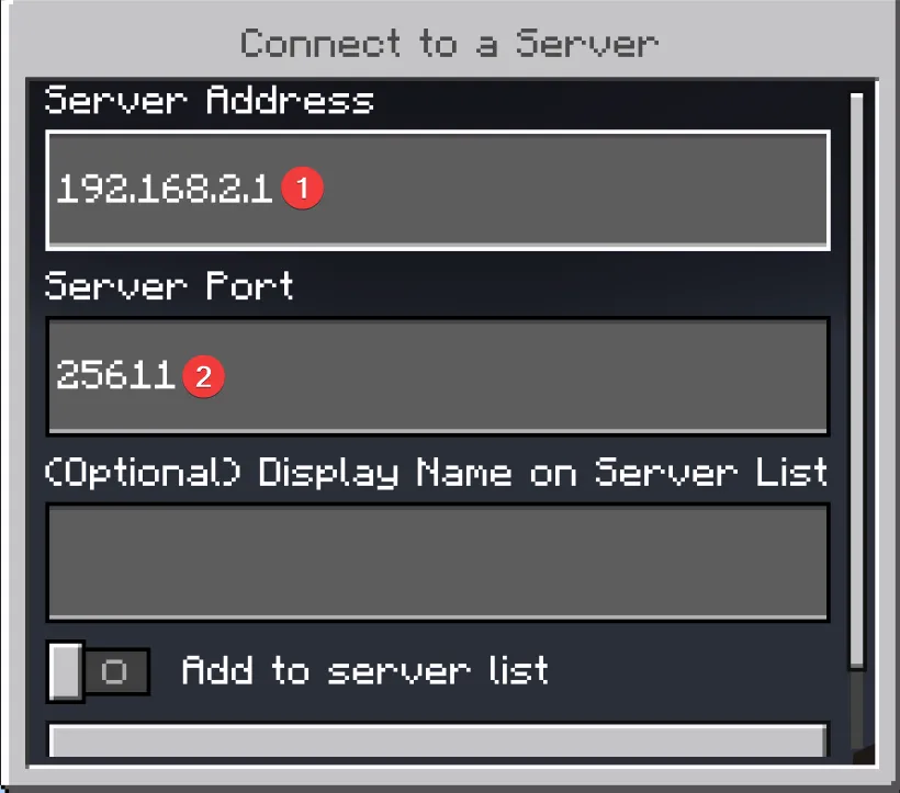 Joining a Minecraft server via a IP and Port on a Nintendo Switch console.