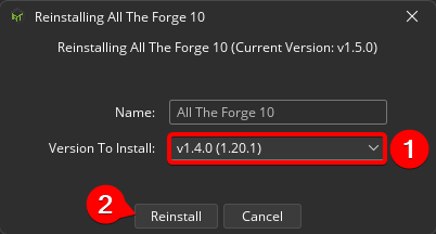 selecting a specific version of all the forge 10