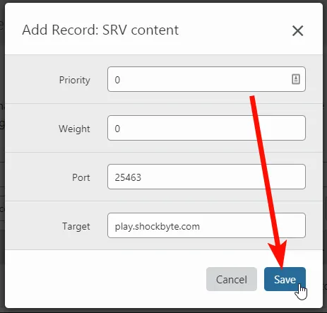finish creating an srv record with a subdomain on cloudflare