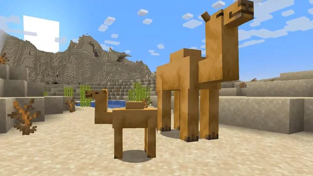 baby minecraft camel and its mum