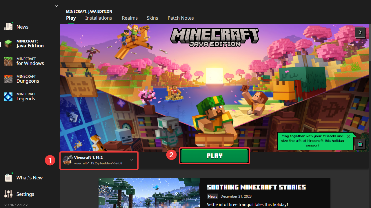 Select the Vivecraft profile, then click play to start the game