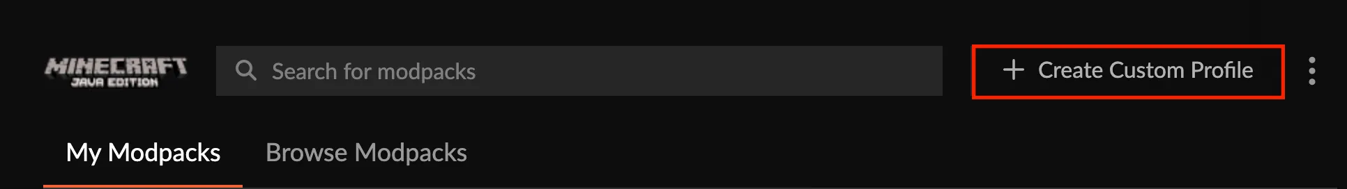 Clicking the Create Custom Profile button in CurseForge.