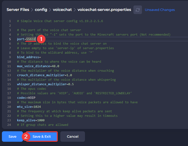 Setting up a port for Simple Voice Chat on the Shockbyte Panel.