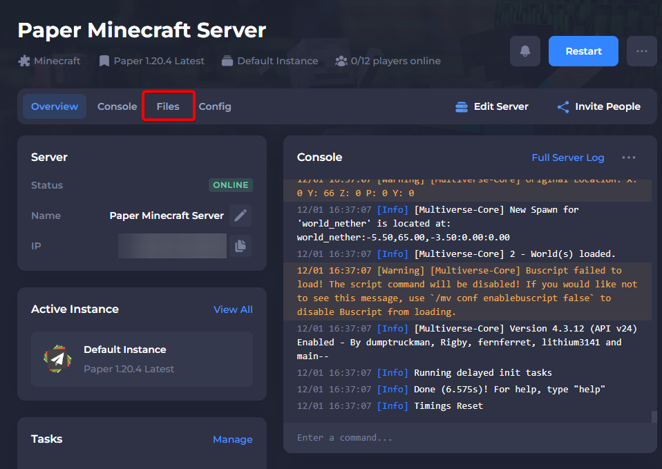 access your minecraft papers server files