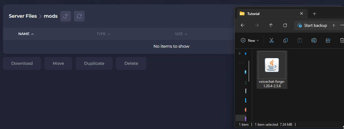 Uploading a file to the Shockbyte Panel.