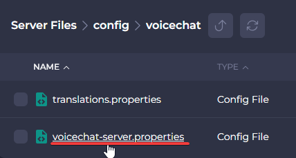 Opening the Simple Voice Chat properties file.