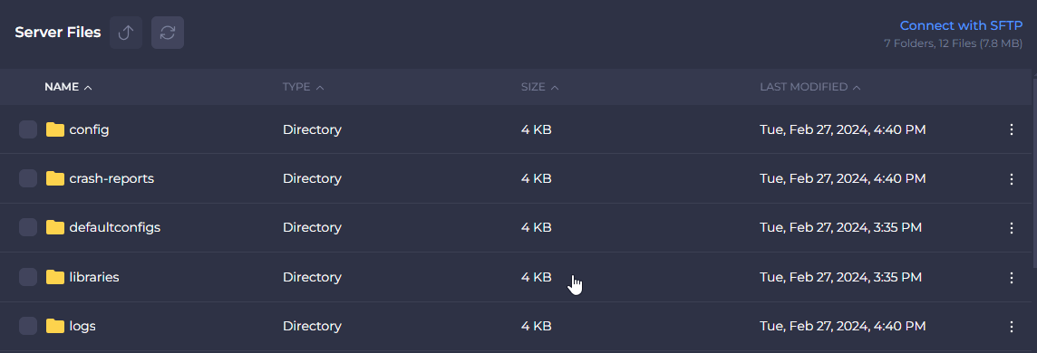 Opening the voicechat config folder on the Shockbyte Panel.