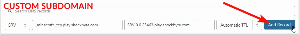 succesfully created srv record with subdomain