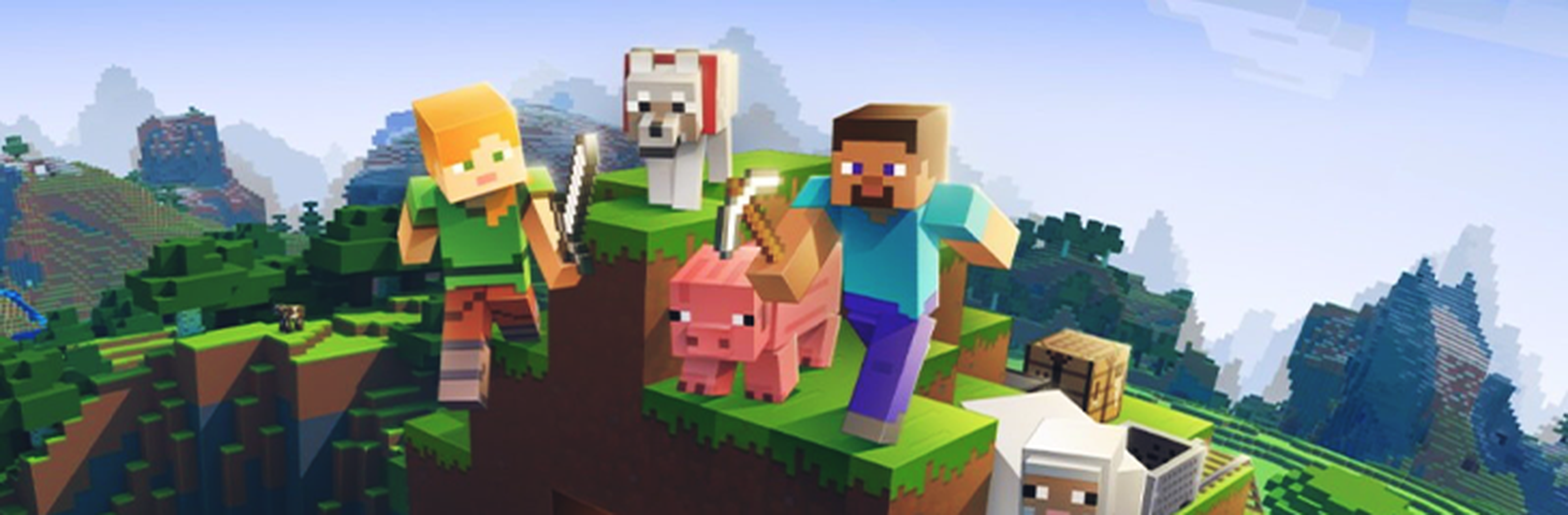 two minecraft players exploring with their wolves